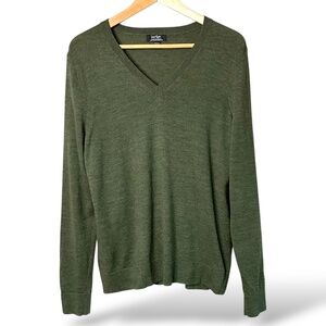 LORD & TAYLOR 100% Extra Fine Merino Wool Vee Neck Sweater Loden Green Sz XL